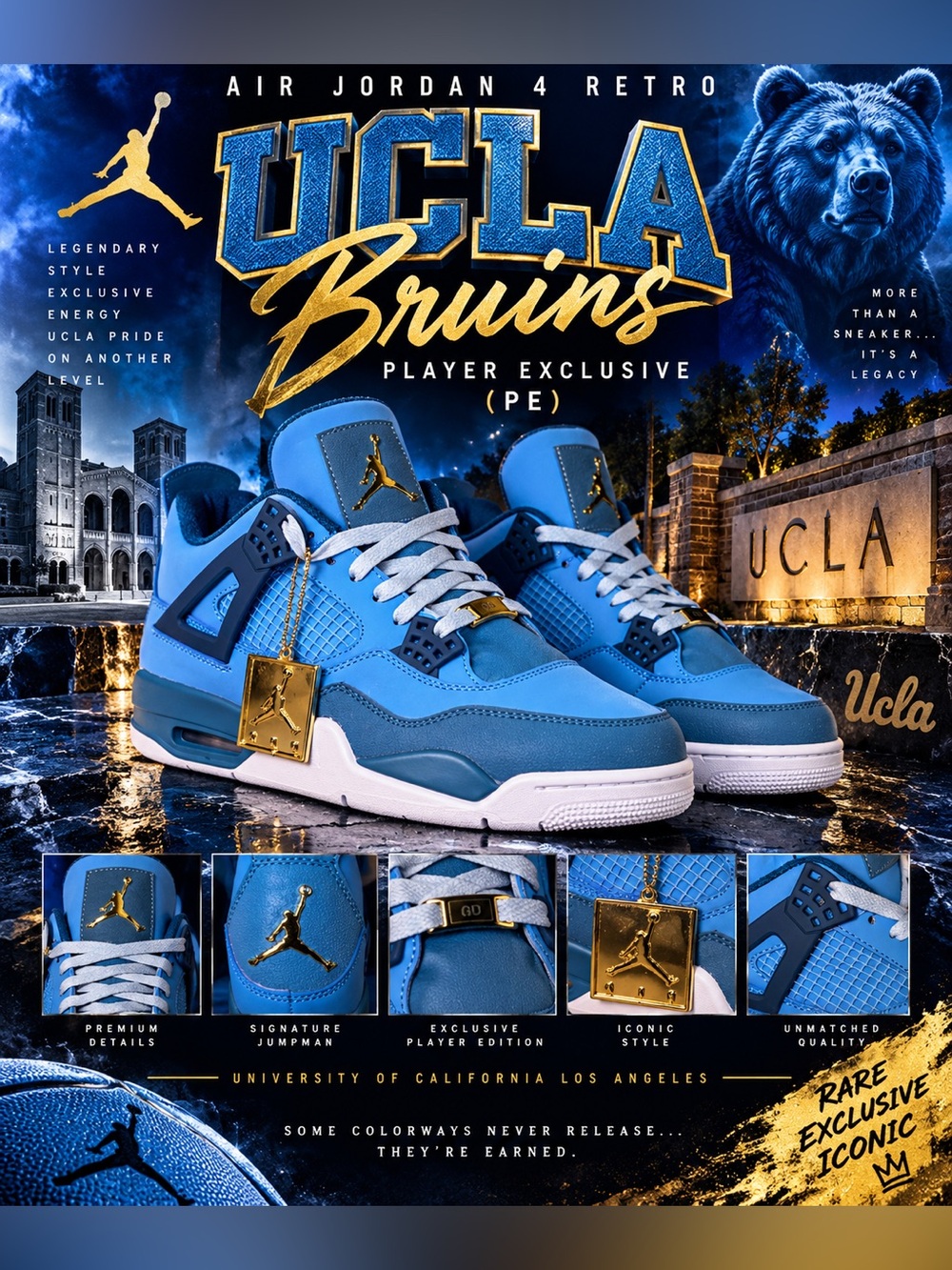 New!🔥Air Jordan 4 Retro "UCLA Bruins" Player Exclusive (PE).!🔥
